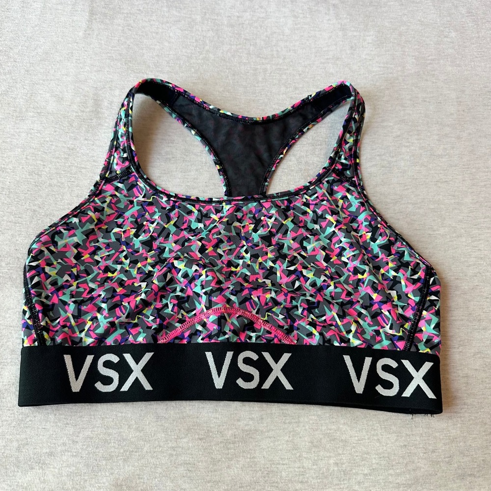 VSX Sport Victorias Secret Racerback Sports Bra Large Multicolor Geometric‎ Logo